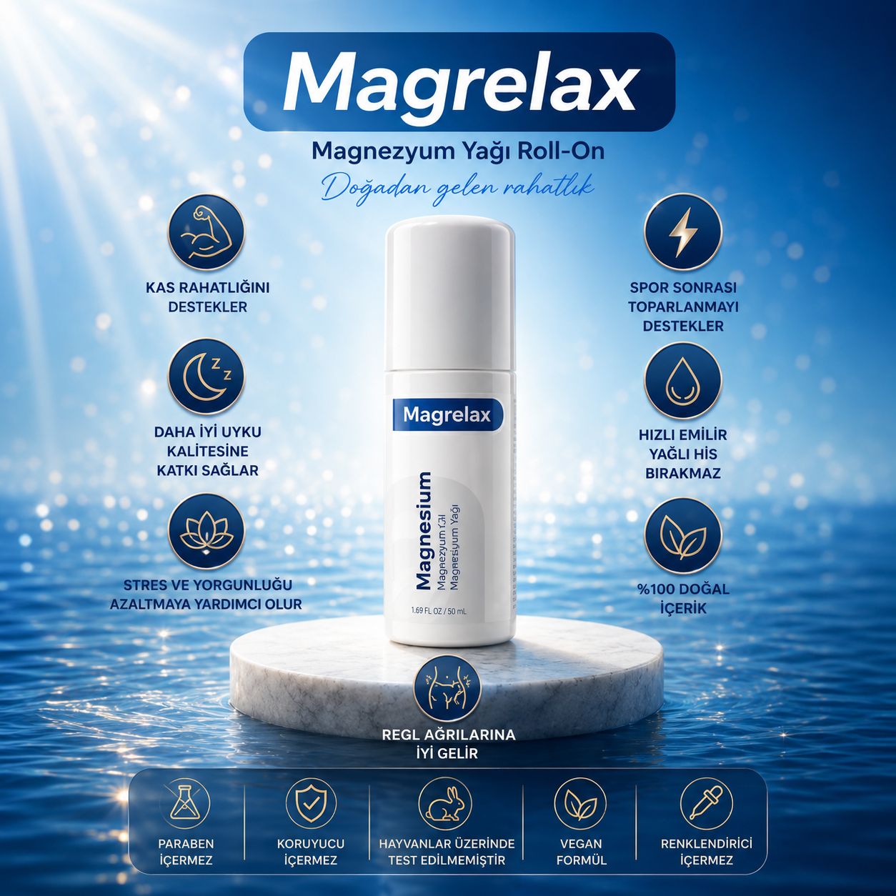 Magrelax Ağrı Kesici Ve Rahatlatıcı Roll-On   Doğal Magnezyum Yağı